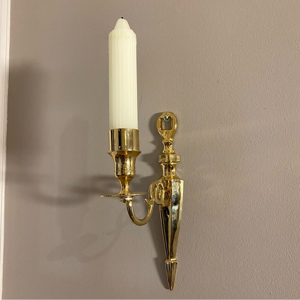 Pair Vintage Middle century Solid Brass Wall Sconce Candlestick Holders